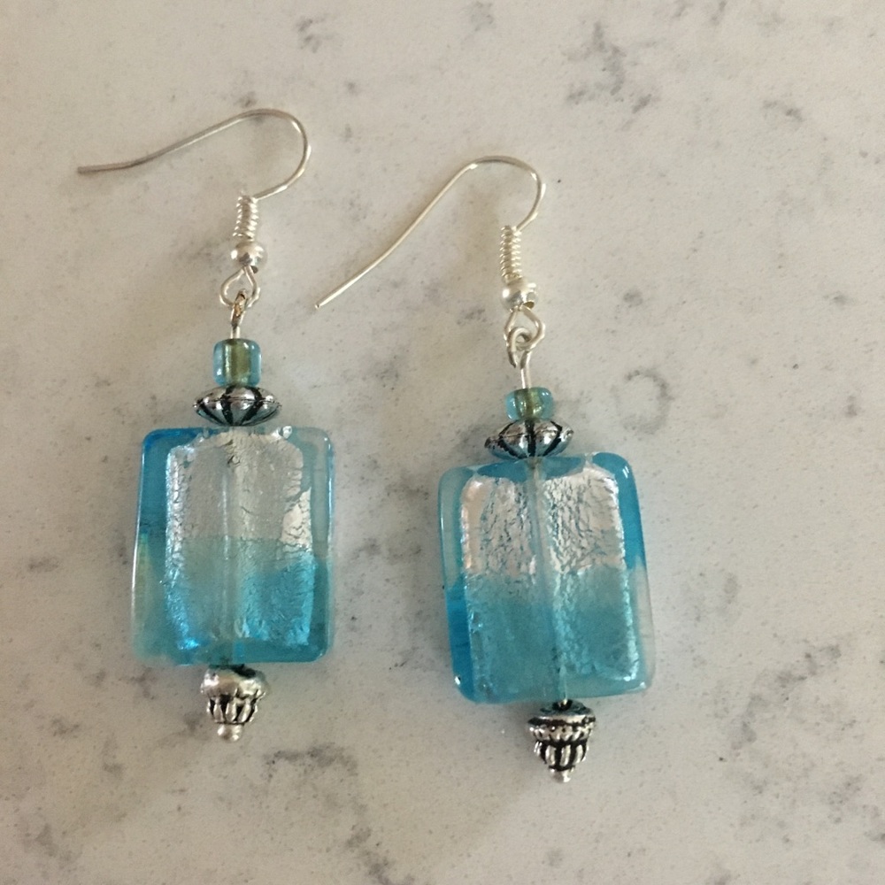 🌻Murano glass Silver /Blue Earrings - Picture 2 of 3